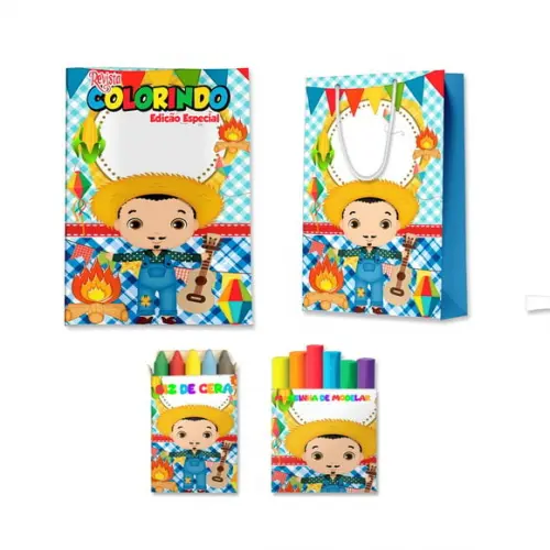 Livro de Colorir Massinha e Sacola Arraiá Festa Junina Menino Personalizado | Kit Colorir Infantil | Lembrancinha Fes...