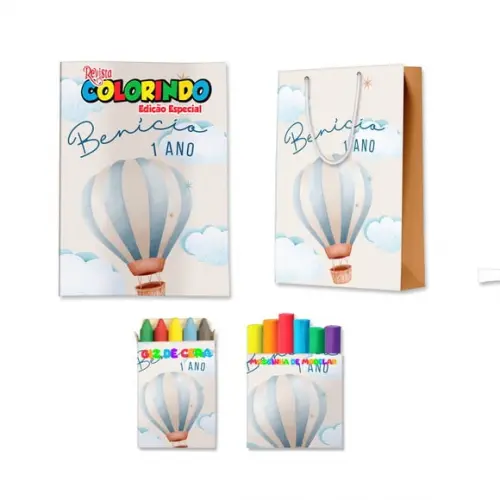Livro de Colorir Massinha e Sacola Balão Personalizado | Kit Colorir Infantil | Lembrancinha Festa Infantil