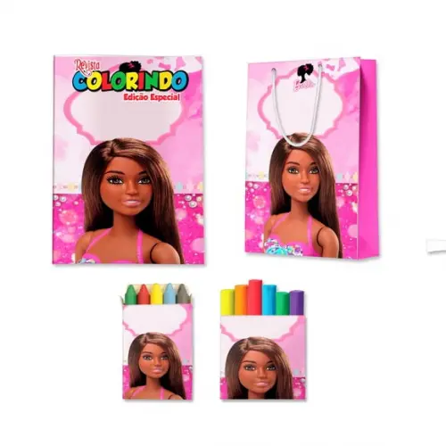 Livro de Colorir Massinha e Sacola Barbie Morena Personalizado | Kit Colorir Infantil | Lembrancinha Festa Infantil