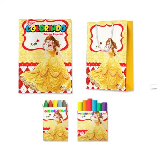 Livro de Colorir Massinha e Sacola Bela e a Fera Personalizado | Kit Colorir Infantil | Lembrancinha Festa Infantil