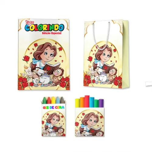 Livro de Colorir Massinha e Sacola Bela e a Fera Personalizado | Kit Colorir Infantil | Lembrancinha Festa Infantil