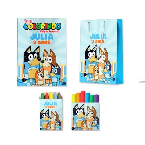 Livro de Colorir Massinha e Sacola Bluey Personalizado | Kit Colorir Infantil | Lembrancinha Festa Infantil