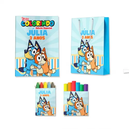Livro de Colorir Massinha e Sacola Bluey Personalizado | Kit Colorir Infantil | Lembrancinha Festa Infantil