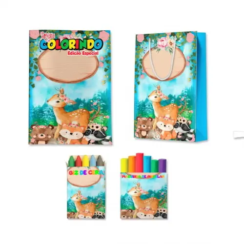 Livro de Colorir Massinha e Sacola Bosque Encantado Personalizado | Kit Colorir Infantil | Lembrancinha Festa Infantil