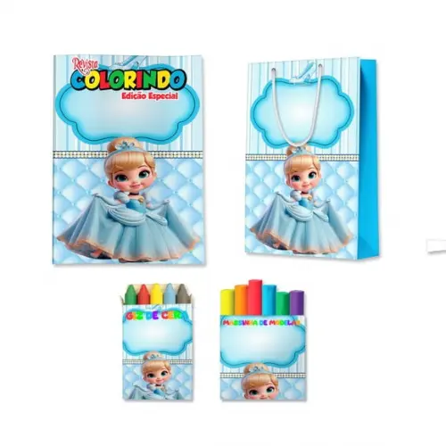 Livro de Colorir Massinha e Sacola Cinderela Cute Baby Personalizado | Kit Colorir Infantil | Lembrancinha Festa Infa...