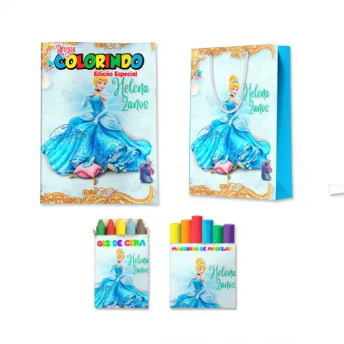Livro de Colorir Massinha e Sacola Cinderela Personalizado | Kit Colorir Infantil | Lembrancinha Festa Infantil