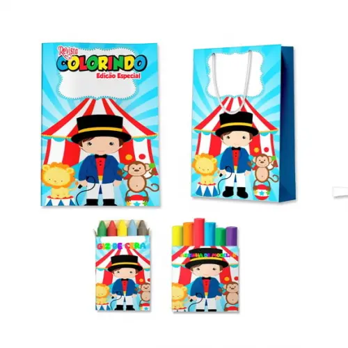 Livro de Colorir Massinha e Sacola Circo Menino Personalizado | Kit Colorir Infantil | Lembrancinha Festa Infantil