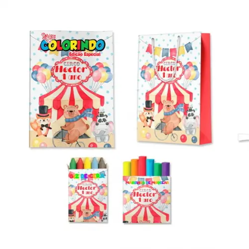 Livro de Colorir Massinha e Sacola Circo Aquarela Personalizado | Kit Colorir Infantil | Lembrancinha Festa Infantil