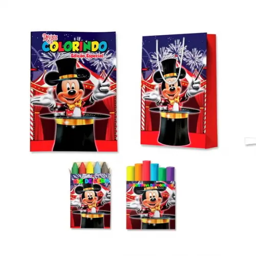 Livro de Colorir Massinha e Sacola Circo do Mickey Personalizado | Kit Colorir Infantil | Lembrancinha Festa Infantil