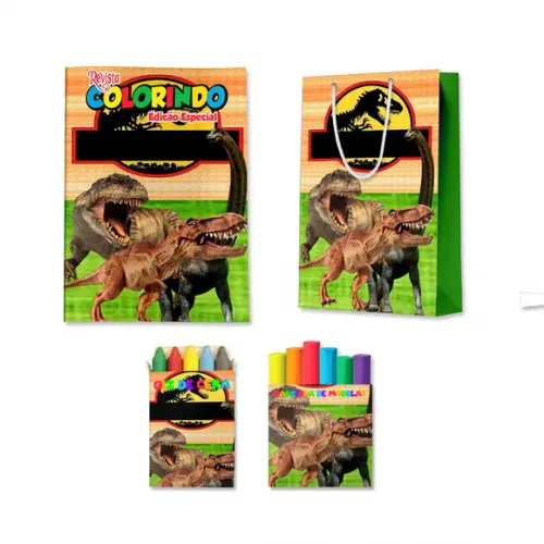Livro de Colorir Massinha e Sacola Dinossauro Jurassic Rex Personalizado | Kit Colorir Infantil | Lembrancinha Festa...