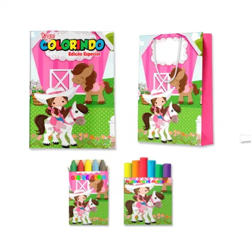 Livro de Colorir Massinha e Sacola Fazendinha Rosa Personalizado | Kit Colorir Infantil | Lembrancinha Festa Infantil