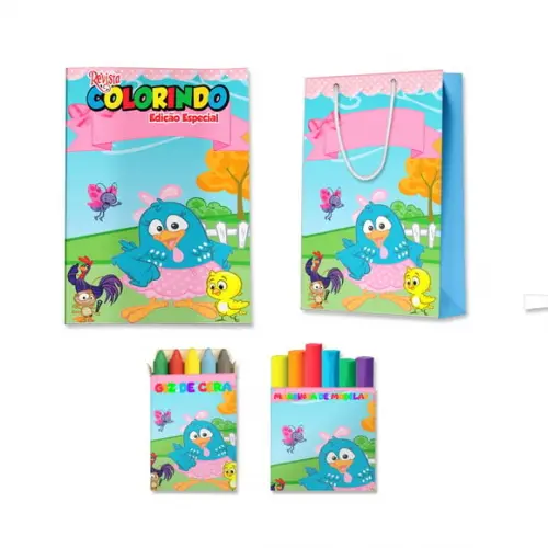 Livro de Colorir Massinha e Sacola Galinha Pintadinha Rosa Personalizado | Kit Colorir Infantil | Lembrancinha Festa...