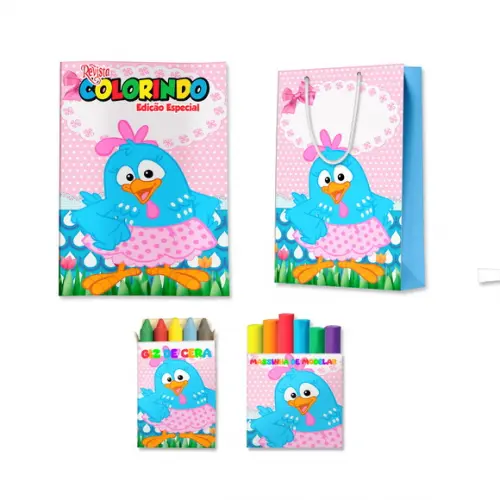Livro de Colorir Massinha e Sacola Galinha Pintadinha Rosa Personalizado | Kit Colorir Infantil | Lembrancinha Festa...