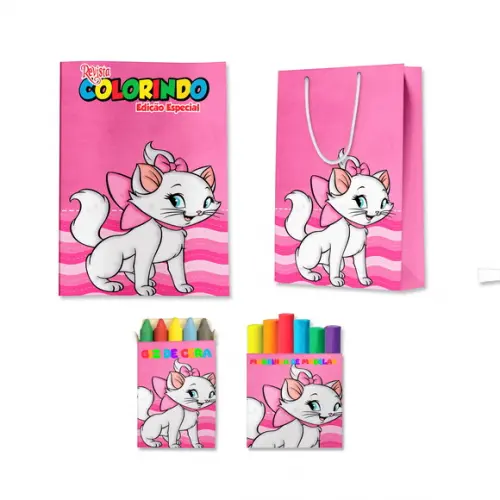 Livro de Colorir Massinha e Sacola Gatinha Marie Personalizado | Kit Colorir Infantil | Lembrancinha Festa Infantil