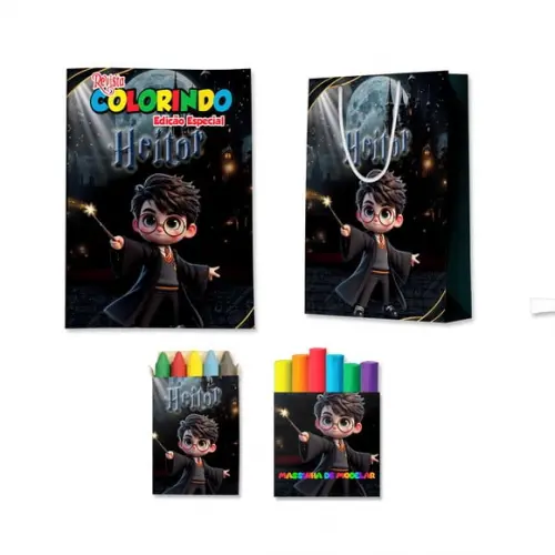 Livro de Colorir Massinha e Sacola Harry Potter Personalizado | Kit Colorir Infantil | Lembrancinha Festa Infantil
