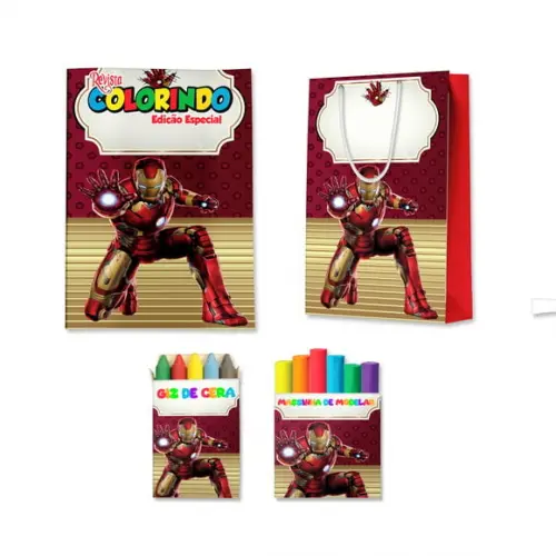 Livro de Colorir Massinha e Sacola Homem de Ferro Personalizado | Kit Colorir Infantil | Lembrancinha Festa Infantil