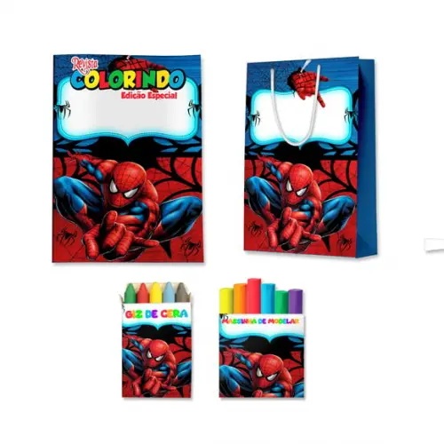 Livro de Colorir Massinha e Sacola Homem Aranha Personalizado | Kit Colorir Infantil | Lembrancinha Festa Infantil