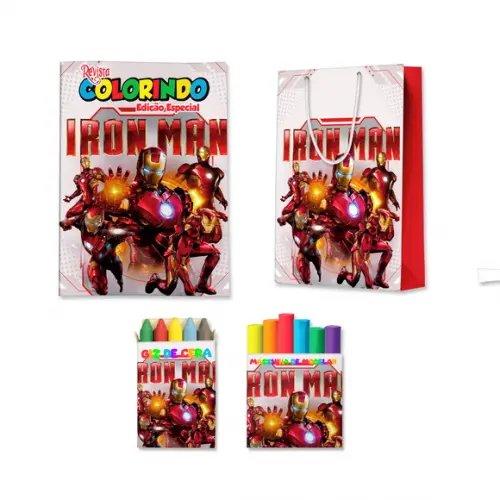 Livro de Colorir Massinha e Sacola Homem de Ferro Personalizado | Kit Colorir Infantil | Lembrancinha Festa Infantil