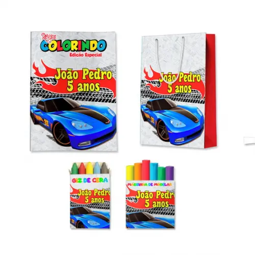 Livro de Colorir Massinha e Sacola Hot Wheels Personalizado | Kit Colorir Infantil | Lembrancinha Festa Infantil