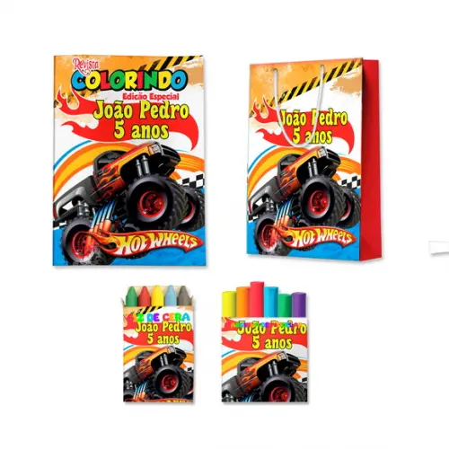 Livro de Colorir Massinha e Sacola Hot Wheels Personalizado | Kit Colorir Infantil | Lembrancinha Festa Infantil