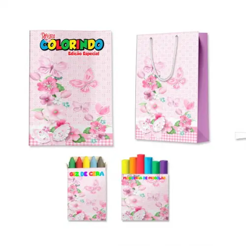 Livro de Colorir Massinha e Sacola Jardim de Borboletas Rosa Personalizado | Kit Colorir Infantil | Lembrancinha Fest...
