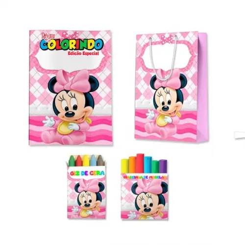 Livro de Colorir Massinha e Sacola Minnie Baby Personalizado | Kit Colorir Infantil | Lembrancinha Festa Infantil
