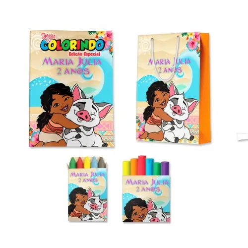 Livro de Colorir Massinha e Sacola Moana 2 Personalizado | Kit Colorir Infantil | Lembrancinha Festa Infantil
