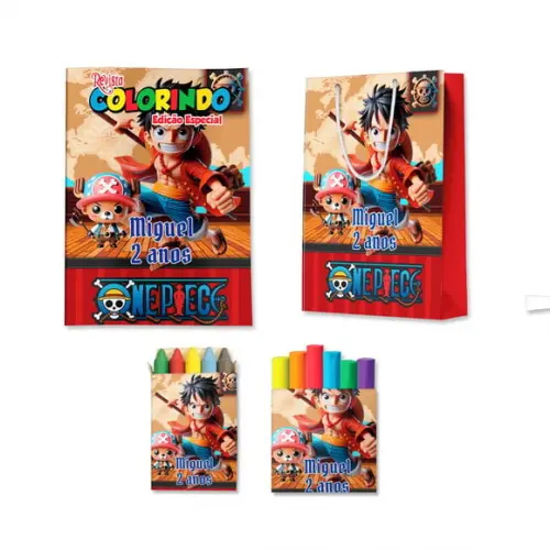 Livro de Colorir Massinha e Sacola One Piece Personalizado | Kit Colorir Infantil | Lembrancinha Festa Infantil