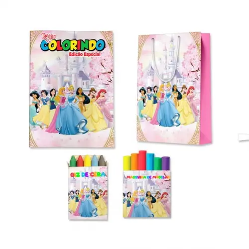 Livro de Colorir Massinha e Sacola Princesas Personalizado | Kit Colorir Infantil | Lembrancinha Festa Infantil