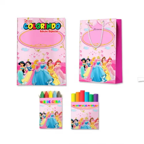 Livro de Colorir Massinha e Sacola Princesas Personalizado | Kit Colorir Infantil | Lembrancinha Festa Infantil