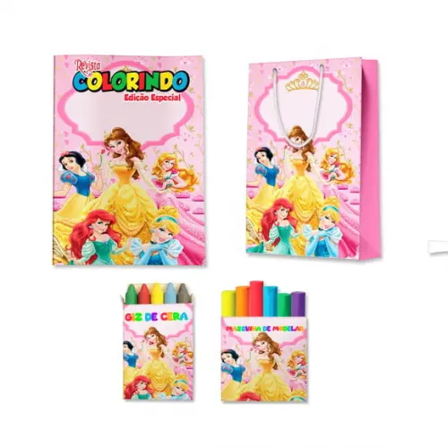 Livro de Colorir Massinha e Sacola Princesas Personalizado | Kit Colorir Infantil | Lembrancinha Festa Infantil
