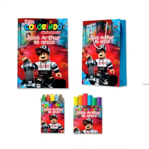 Livro de Colorir Massinha e Sacola Roblox Personalizado | Kit Colorir Infantil | Lembrancinha Festa Infantil