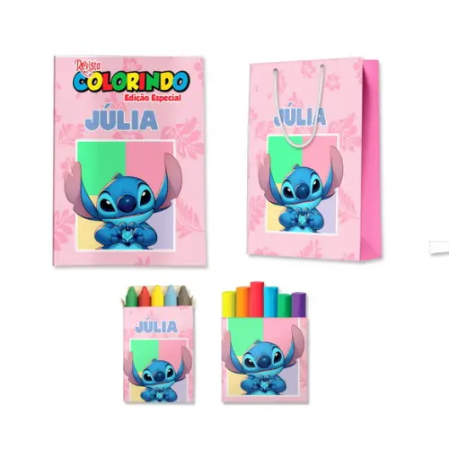 Livro de Colorir Massinha e Sacola Stitch Personalizado | Kit Colorir Infantil | Lembrancinha Festa Infantil
