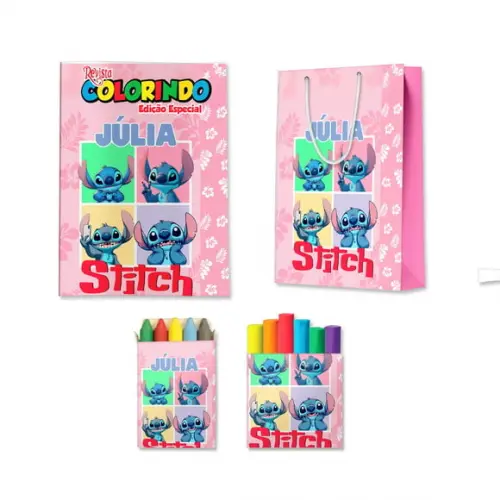 Livro de Colorir Massinha e Sacola Stitch Personalizado | Kit Colorir Infantil | Lembrancinha Festa Infantil