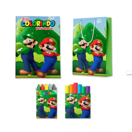 Livro de Colorir Massinha e Sacola Super Mario Personalizado | Kit Colorir Infantil | Lembrancinha Festa Infantil
