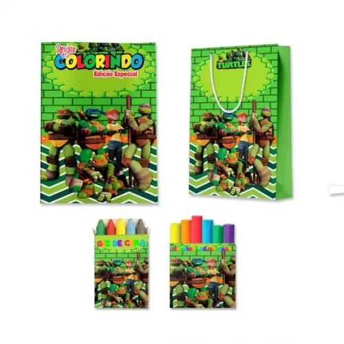 Livro de Colorir Massinha e Sacola Tartarugas Ninja Personalizado | Kit Colorir Infantil | Lembrancinha Festa Infantil