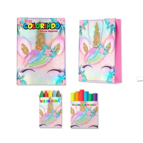 Livro de Colorir Massinha e Sacola Unicórnio Personalizado | Kit Colorir Infantil | Lembrancinha Festa Infantil