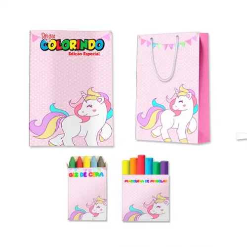 Livro de Colorir Massinha e Sacola Unicórnio Personalizado | Kit Colorir Infantil | Lembrancinha Festa Infantil