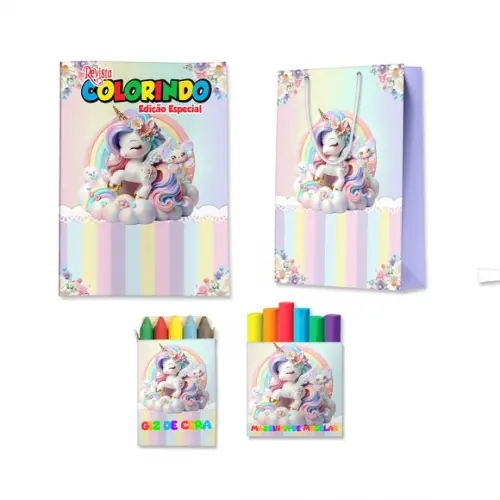Livro de Colorir Massinha e Sacola Unicórnio Personalizado | Kit Colorir Infantil | Lembrancinha Festa Infantil