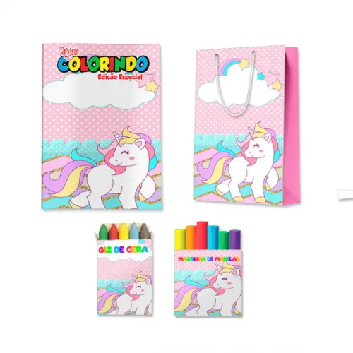 Livro de Colorir Massinha e Sacola Unicórnio Personalizado | Kit Colorir Infantil | Lembrancinha Festa Infantil