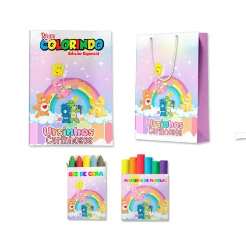 Livro de Colorir Massinha e Sacola Ursinhos Carinhosos Personalizado | Kit Colorir Infantil | Lembrancinha Festa Infa...