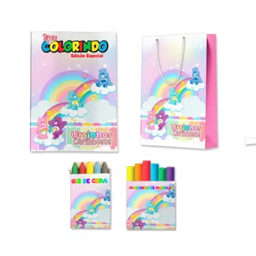 Livro de Colorir Massinha e Sacola Ursinhos Carinhosos Personalizado | Kit Colorir Infantil | Lembrancinha Festa Infa...