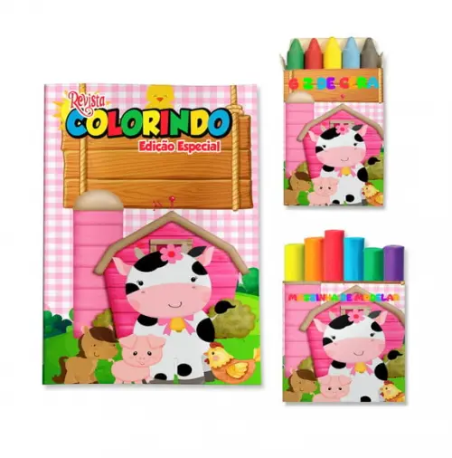 Livro de Colorir Massinha Fazendinha Menina Personalizado | Kit Colorir Infantil | Lembrancinha Festa Infantil