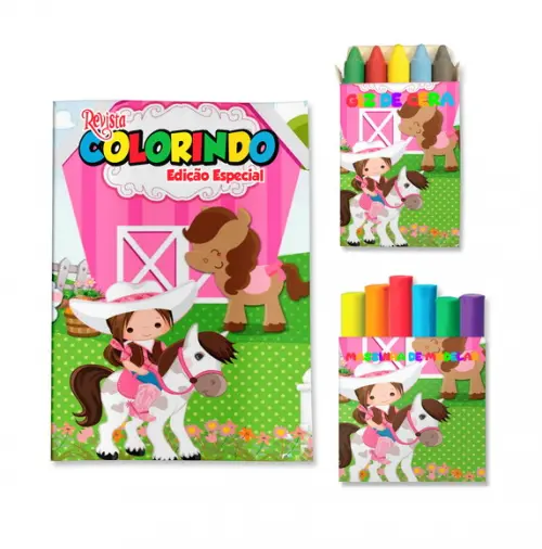 Livro de Colorir Massinha Fazendinha Menina Personalizado | Kit Colorir Infantil | Lembrancinha Festa Infantil
