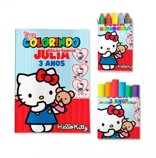 Livro de Colorir Massinha Hello Kitty Personalizado | Kit Colorir Infantil | Lembrancinha Festa Infantil