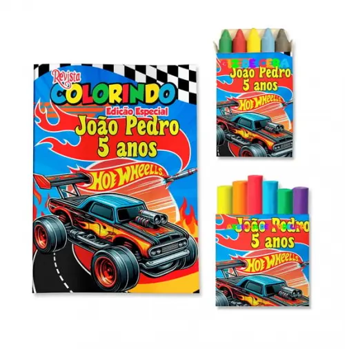 Livro de Colorir Massinha Hot Wheels Personalizado | Kit Colorir Infantil | Lembrancinha Festa Infantil