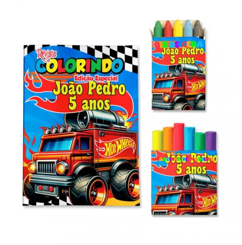 Livro de Colorir Massinha Hot Wheels Personalizado | Kit Colorir Infantil | Lembrancinha Festa Infantil