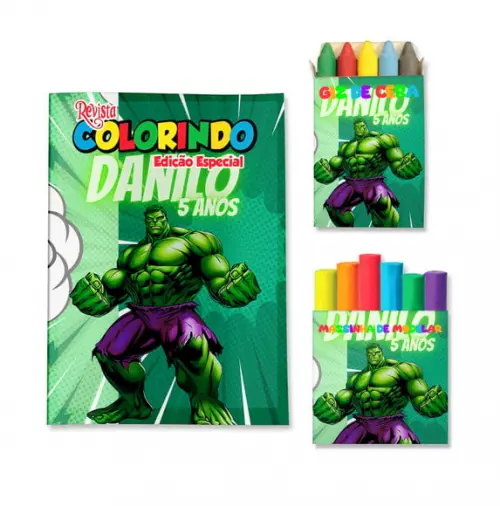 Livro de Colorir Massinha Hulk Personalizado | Kit Colorir Infantil | Lembrancinha Festa Infantil