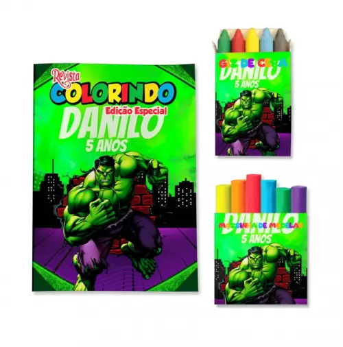 Livro de Colorir Massinha Hulk Personalizado | Kit Colorir Infantil | Lembrancinha Festa Infantil