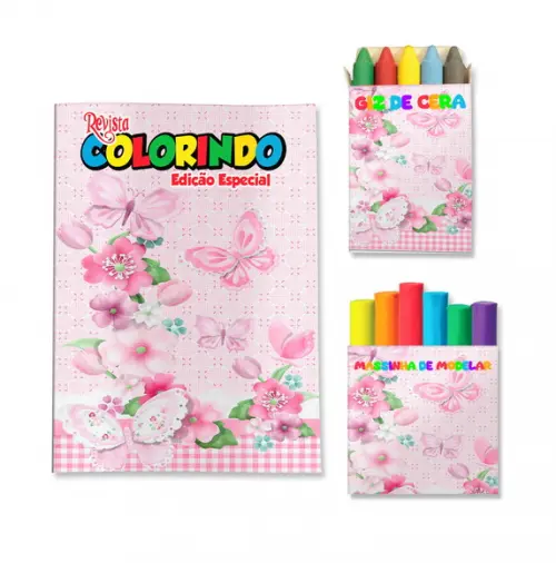 Livro de Colorir Massinha Jardim de Borboletas Rosa Personalizado | Kit Colorir Infantil | Lembrancinha Festa Infantil